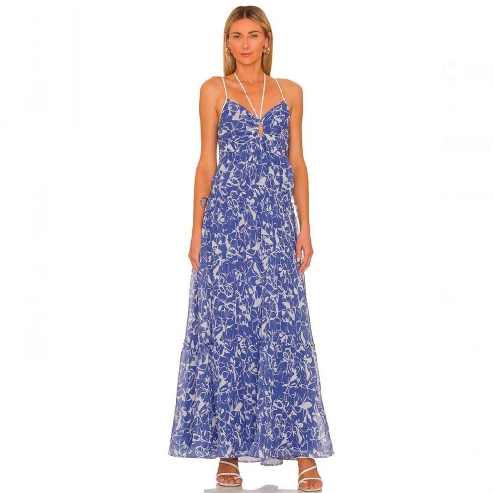 NEW JONATHAN SIMKHAI REVOLVE BLUE FLORAL PRINT PLEATED MAXI DRESS
